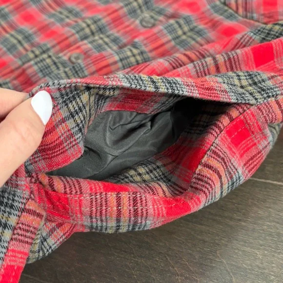 Oakley Mens Hooded Quilted Red Flannel Shirt Jacket Size M Plaid Patterned - Picture 9 of 14